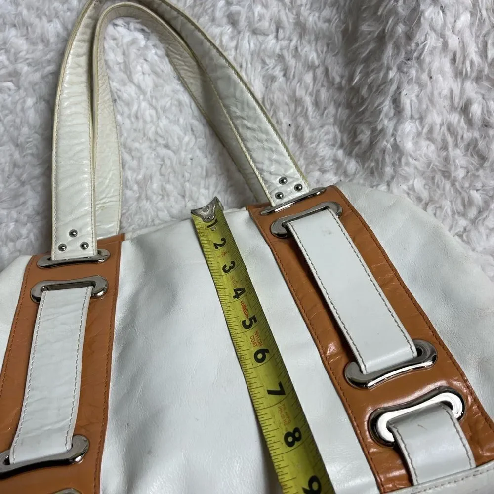 Steven by Steve Madden leather off white and tan satchel silver tone hardwares